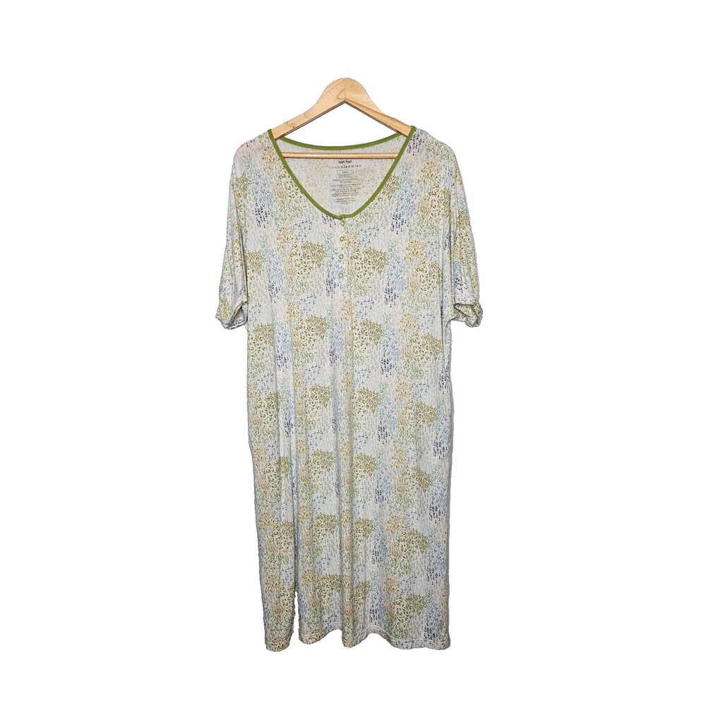 LITTLE SLEEPIES Women's Bamboo Short Sleeve Nightgown L Botanical Garden Pockets